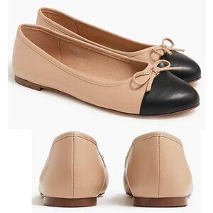 J Crew Women's Ballet Flats Cap Toe Tan Black Shoes